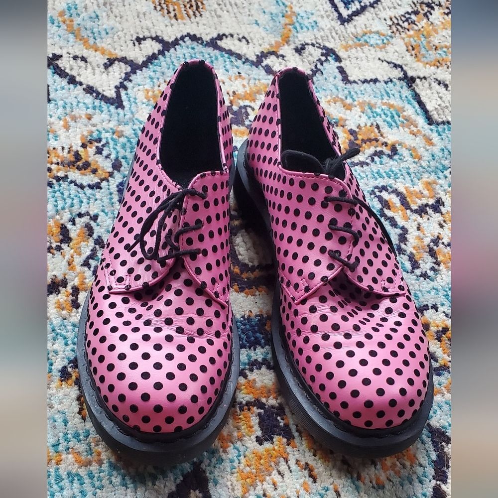 Dr Martens 1461 Pink With Flocked Black Polka Dots Originals Size US L 10 - Picture 2 of 12